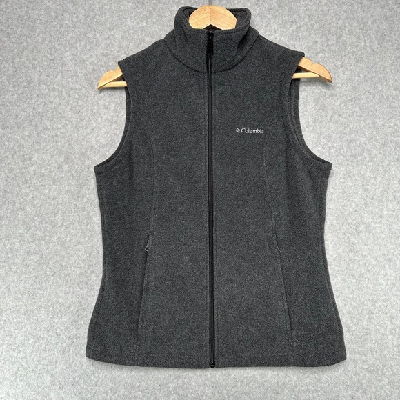 Columbia Women's Fleece Vest Charcoal Gray Full Zip Mock Neck Size S - Picture 2 of 8